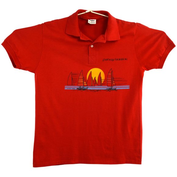 Stedman Other - Vintage 81' Stedman FRIDAY HARBOR Polo T Shirt Size MEDIUM OPSAHL 50/50 Red USA
